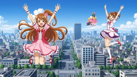マイクの前で収録する可愛い雰囲気のアニメ風声優イラスト